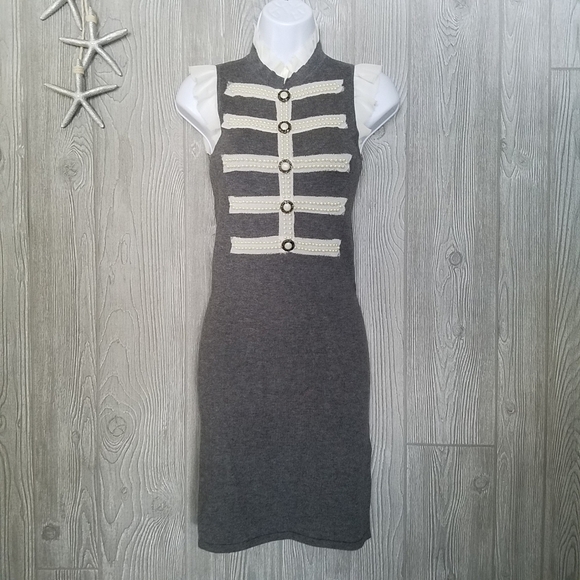 Twelve by Twelve Dress XS Gray Military Pearls Sleeveless - Picture 5 of 9